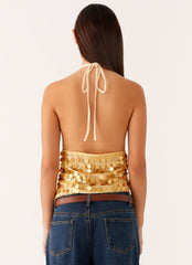 Xander Sequin Halter Top - Gold